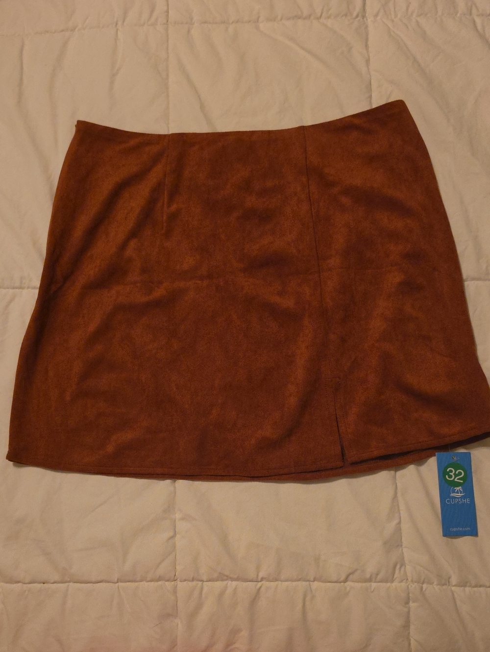 CUPSHE Brown Faux Suede Mini Skirt with Subtle Front Slit
